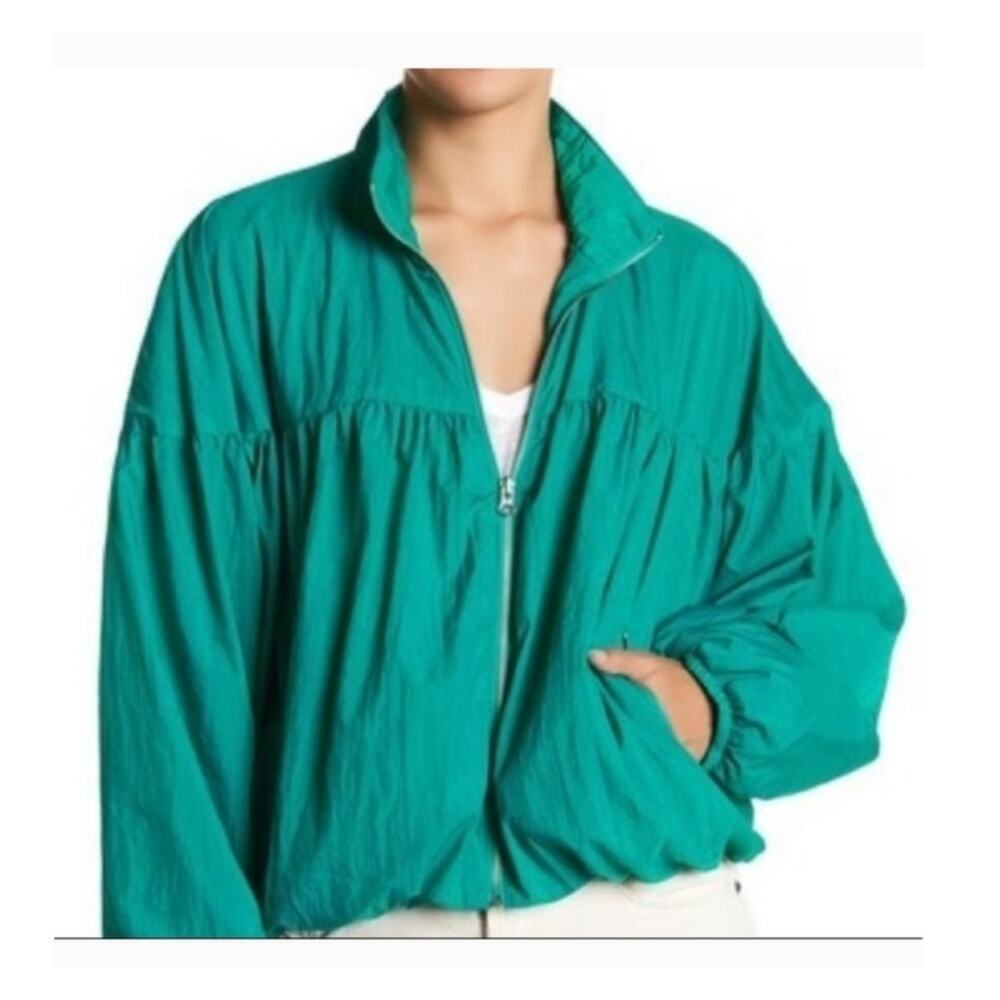 Free People‎ Now or Never Nylon Bomber Turquoise Jacket Size: XS